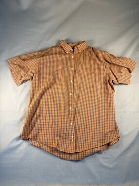 Cherokee Shirt Mens XL Orange Short Sleeve Button Down Plaid Classic Preppy